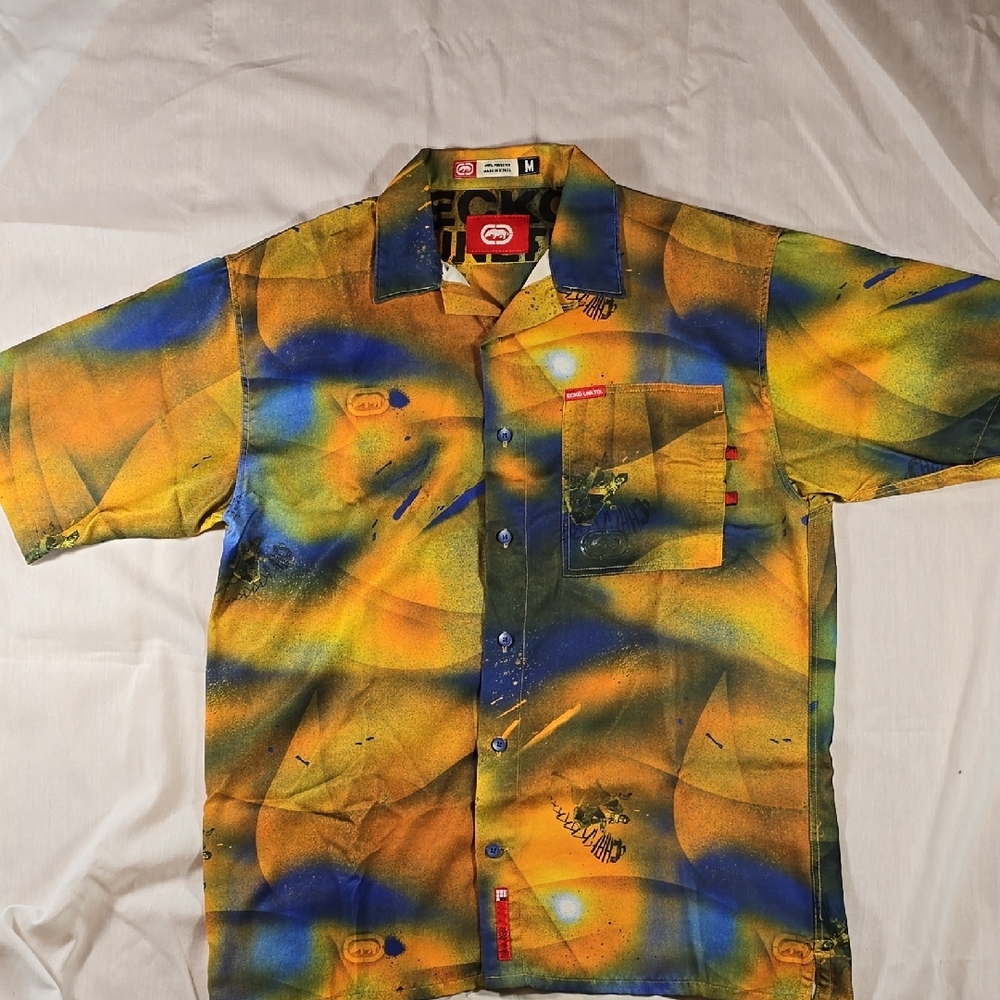 Ecko Unltd Wolverine Yellow and Blue Short Sleeve Shirt